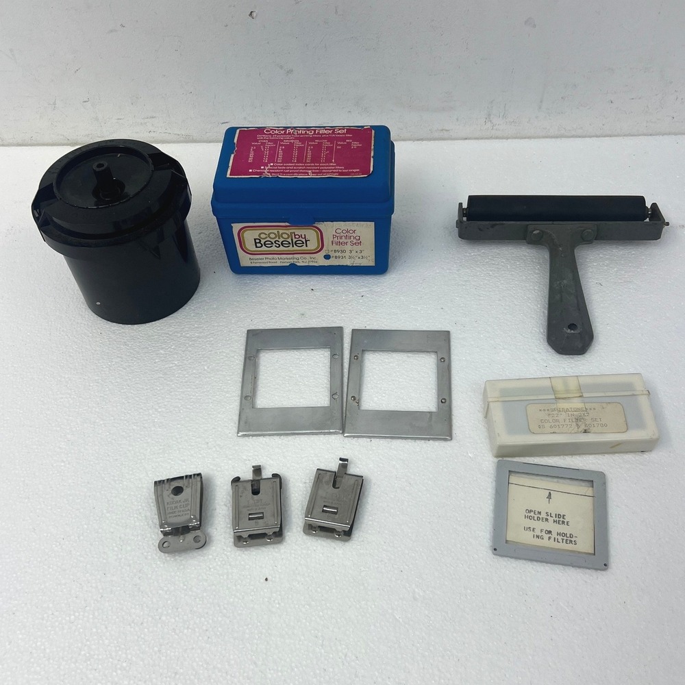 Vintage Darkroom Lot Beseler Color Filter Set FR Developing Tank Testrite Roller